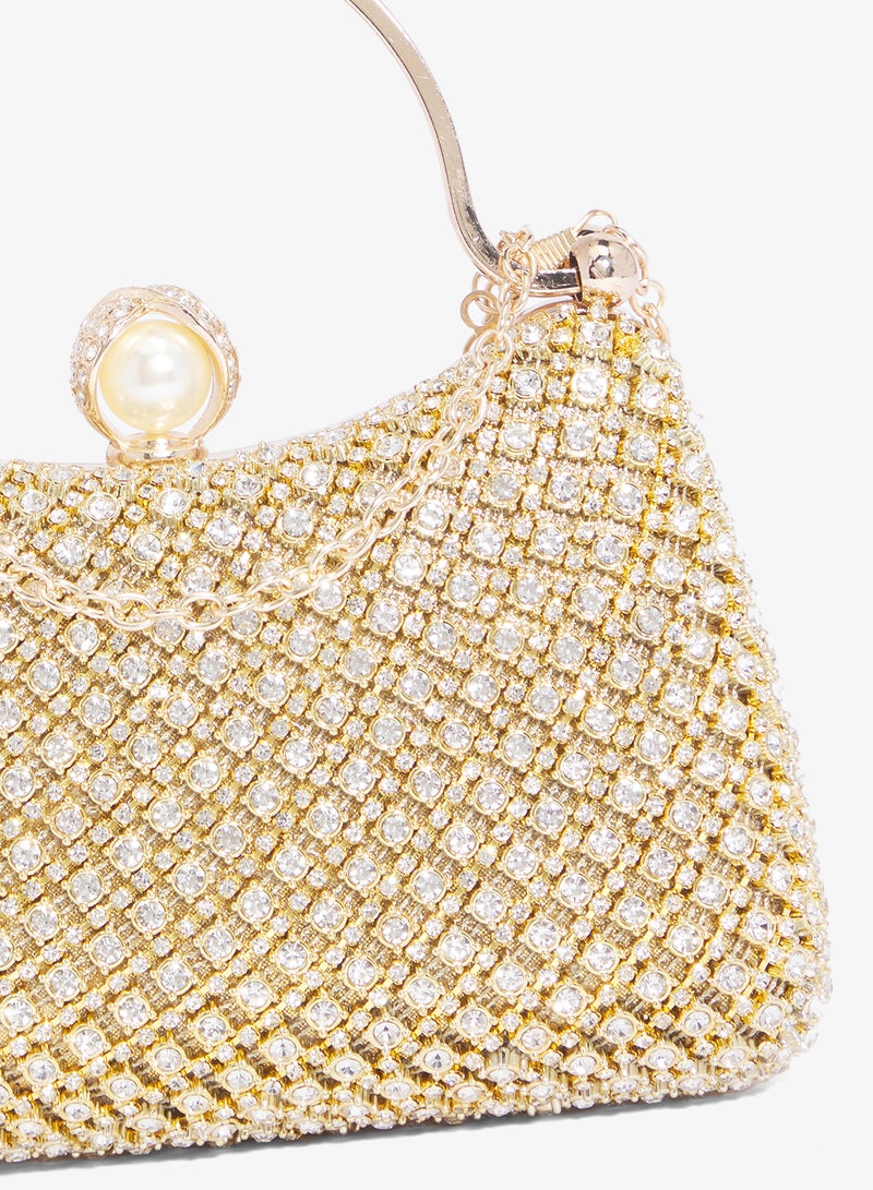 Khizana Gold Embellished Detailed Clutch With Top Handle - Image 3